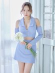 画像15: XSサイズあり【ROBE de FLEURS Glossy/ローブ・ド・フルール グロッシー】フロントジッパー/ オフショル/ ロングスリーブ/ 袖あり/ ワンカラー/ 台形スカート/ セットアップ/ ミニドレス/ キャバドレス[OF2] (15)
