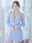 画像16: XSサイズあり【ROBE de FLEURS Glossy/ローブ・ド・フルール グロッシー】フロントジッパー/ オフショル/ ロングスリーブ/ 袖あり/ ワンカラー/ 台形スカート/ セットアップ/ ミニドレス/ キャバドレス[OF2] (16)