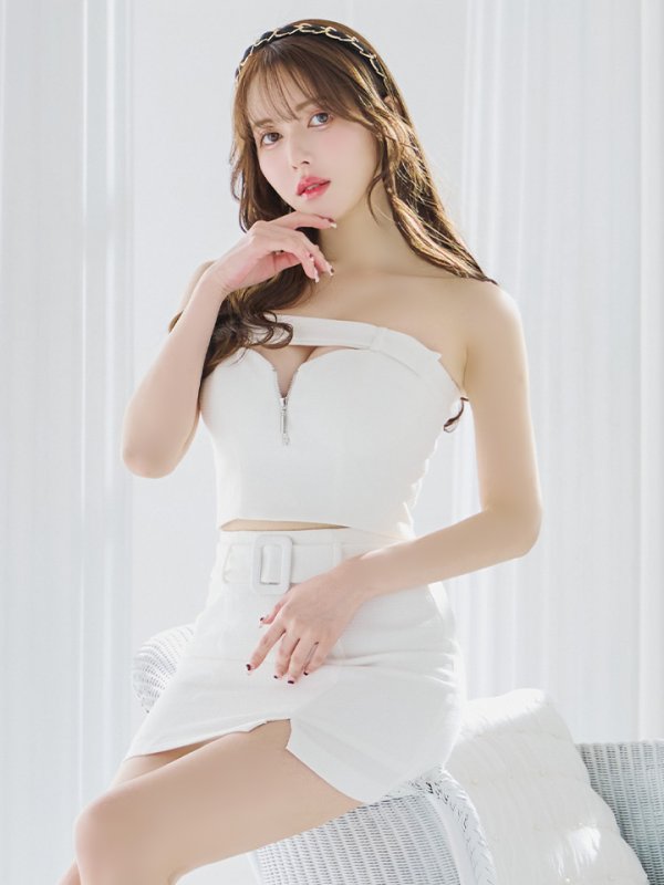 画像28: XSサイズあり【Glossy/グロッシー】バストカット/ ジッパーデザイン/ ワンカラー/ ラメ/ セットアップ/ タイト/ ミニドレス/ キャバドレス[OF08] (28)