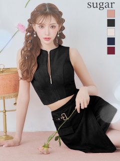 【ROBE de FLEURS Glossy/ローブ・ド・フルール グロッシー】ノースリーブ/ バストジップ/ ラップ/ ベルト/ セットアップ/ ミニドレス/ キャバドレス