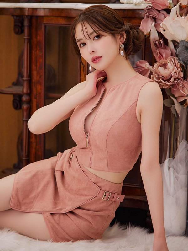 画像17: XSサイズあり【Glossy/グロッシー】ノースリーブ/ バストジップ/ ラップ/ ベルト/ セットアップ/ ミニドレス/ キャバドレス[OF08] (17)