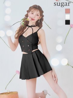 【ROBE de FLEURS Glossy/ローブ・ド・フルール グロッシー】チョーカー付き/ ダブルボタン/ セットアップ/ キャミ/ ミニドレス/ キャバドレス