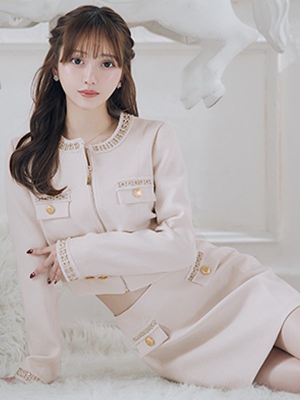 画像2: Lサイズあり【Glossy/グロッシー】ロングスリーブ/ ツイード/ ジャケット/ セットアップ/ フレア/ ミニドレス/ キャバドレス[OF08] (2)