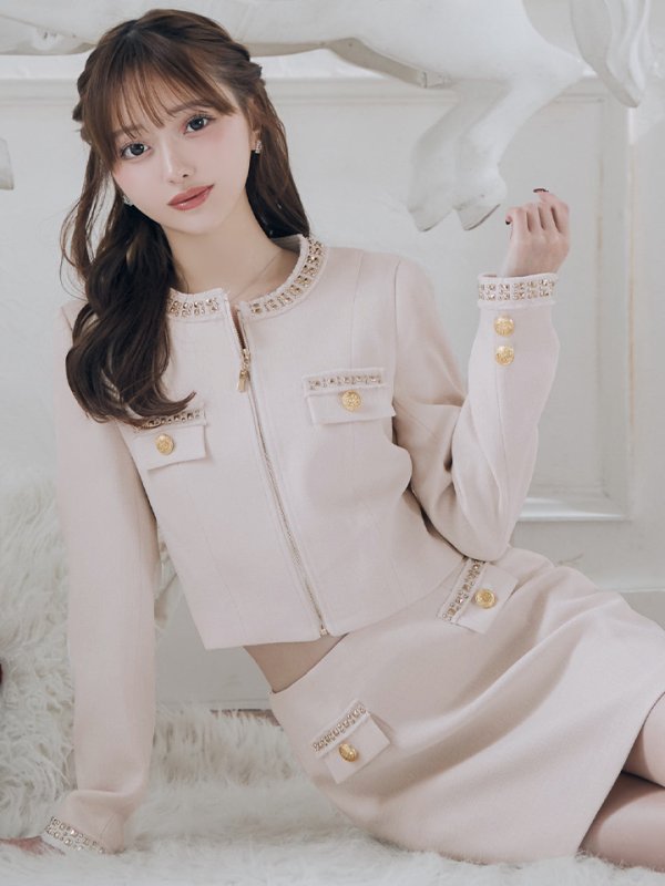 画像3: Lサイズあり【Glossy/グロッシー】ロングスリーブ/ ツイード/ ジャケット/ セットアップ/ フレア/ ミニドレス/ キャバドレス[OF08] (3)