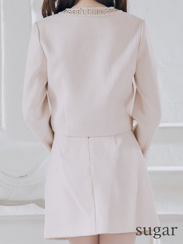 画像9: Lサイズあり【Glossy/グロッシー】ロングスリーブ/ ツイード/ ジャケット/ セットアップ/ フレア/ ミニドレス/ キャバドレス[OF08] (9)