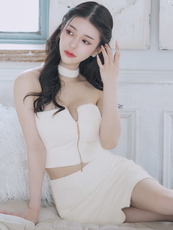 画像8: XSサイズあり【Glossy/グロッシー】バストジップ/ ストレッチニット/ シンプル/ セットアップ/ ミニドレス/ キャバドレス[OF08] (8)