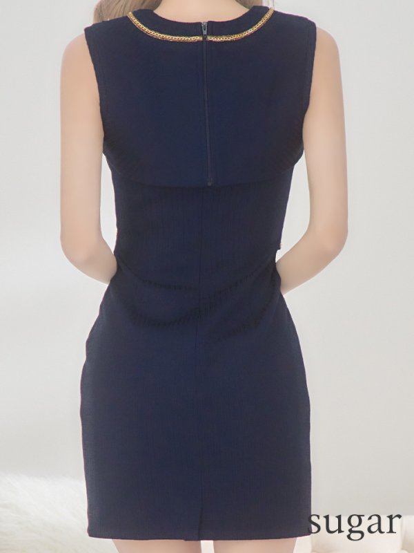 画像12: XSサイズあり【Glossy/グロッシー】フロントジッパー/ ラメニット/ ノースリーブ/ ストレッチ/ タイト/ ミニドレス/ キャバドレス[OF08] (12)