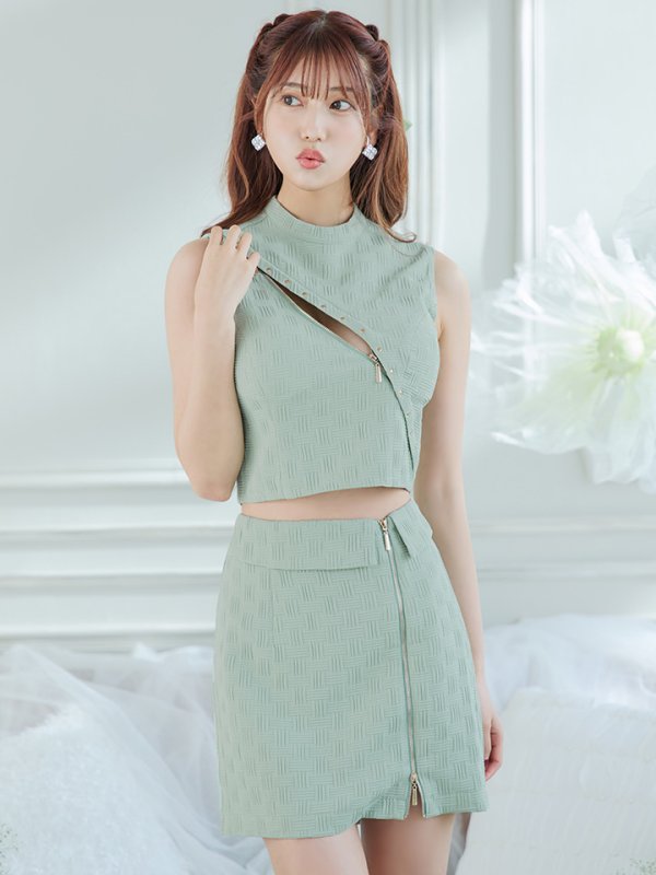 画像19: XSサイズあり【Glossy/グロッシー】セットアップ/ マルチファスナー/ ハイネック/ ノースリーブ/ フロントジップ/ タイト/ ミニドレス/ キャバドレス[OF08] (19)