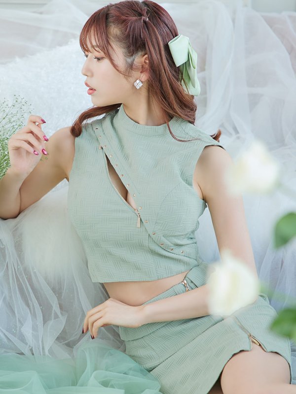 画像22: XSサイズあり【Glossy/グロッシー】セットアップ/ マルチファスナー/ ハイネック/ ノースリーブ/ フロントジップ/ タイト/ ミニドレス/ キャバドレス[OF08] (22)