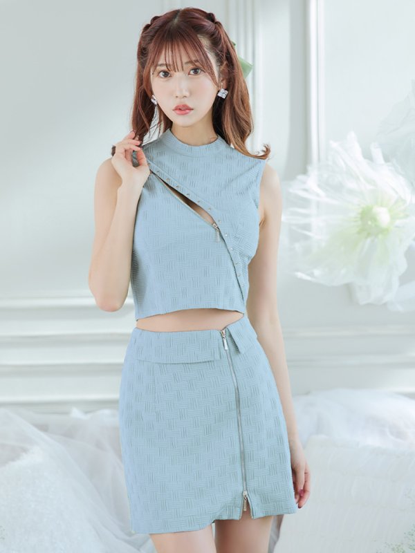 画像9: XSサイズあり【Glossy/グロッシー】セットアップ/ マルチファスナー/ ハイネック/ ノースリーブ/ フロントジップ/ タイト/ ミニドレス/ キャバドレス[OF08] (9)