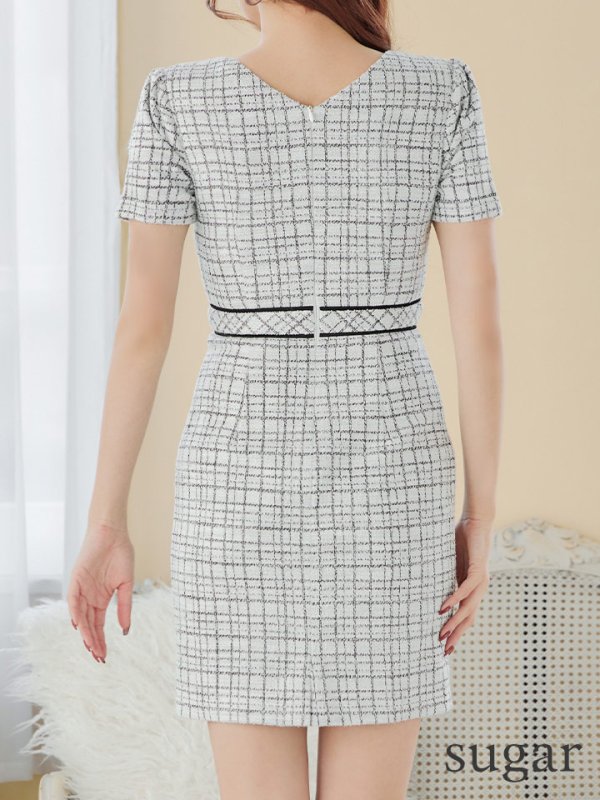 画像16: XS-Lサイズあり【Glossy/グロッシー】袖付き/ ツイードニット/ フロントジッパー/ タイト/ ミニドレス/ キャバドレス[OF08] (16)