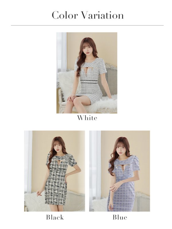 画像28: XS-Lサイズあり【Glossy/グロッシー】袖付き/ ツイードニット/ フロントジッパー/ タイト/ ミニドレス/ キャバドレス[OF08] (28)