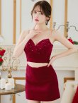 画像2: XSサイズあり【ROBE de FLEURS Glossy/ローブ・ド・フルール グロッシー】バストビジュー/ ニット/ キャミソール/ セットアップ/ ミニドレス/ キャバドレス[OF2] (2)