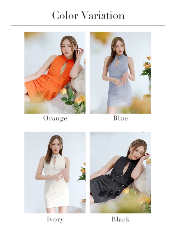 画像28: XSサイズあり【Glossy/グロッシー】フロントジッパー/ ビジュー/ リブ/ ノースリーブ/ タイト/ ミニドレス/ キャバドレス[OF08] (28)