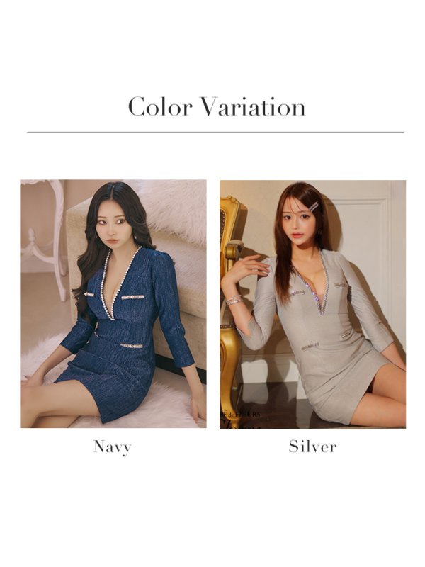 画像19: Lサイズあり【Glossy/グロッシー】Vネック/ ロングスリーブ/ ラメニット/ タイト/ ミニドレス/ キャバドレス[OF08] (19)