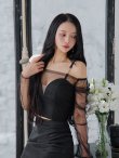 画像4: XSサイズあり【ROBE de FLEURS Glossy/ローブ・ド・フルール グロッシー】チュールスリーブ/ ラメ/ セットアップ/ ミニドレス/ キャバドレス[OF2] (4)