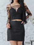 画像8: XSサイズあり【ROBE de FLEURS Glossy/ローブ・ド・フルール グロッシー】チュールスリーブ/ ラメ/ セットアップ/ ミニドレス/ キャバドレス[OF2] (8)