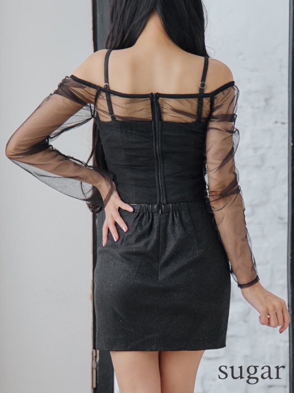 画像17: XSサイズあり【Glossy/グロッシー】チュールスリーブ/ ラメ/ セットアップ/ ミニドレス/ キャバドレス[OF08] (17)