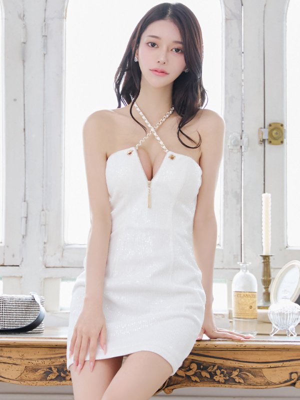 画像13: XSサイズあり【Glossy/グロッシー】クロスストラップ/ スパンコール/ タイト/ ミニドレス/ キャバドレス[OF08] (13)