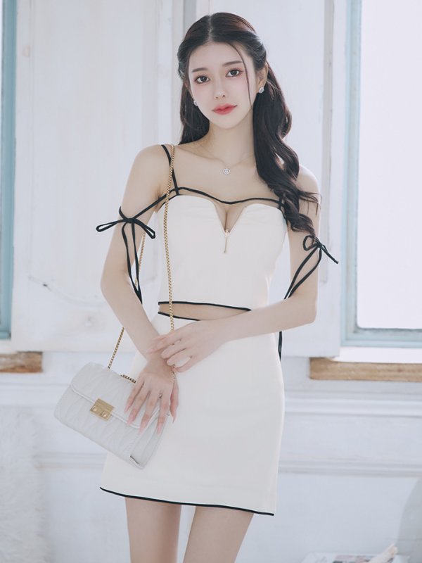 画像5: 【NIGHTS掲載】XSサイズあり【Glossy/グロッシー】リボンオフショル/ デザイン/ リブニット/ セットアップ/ ミニドレス/ キャバドレス[OF08] (5)