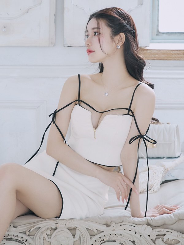 画像7: 【NIGHTS掲載】XSサイズあり【Glossy/グロッシー】リボンオフショル/ デザイン/ リブニット/ セットアップ/ ミニドレス/ キャバドレス[OF08] (7)