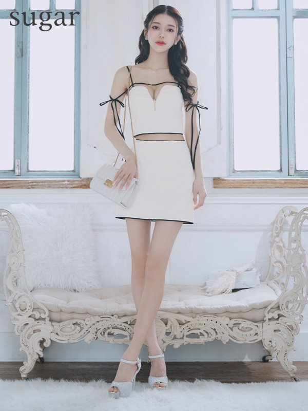 画像8: 【NIGHTS掲載】XSサイズあり【Glossy/グロッシー】リボンオフショル/ デザイン/ リブニット/ セットアップ/ ミニドレス/ キャバドレス[OF08] (8)