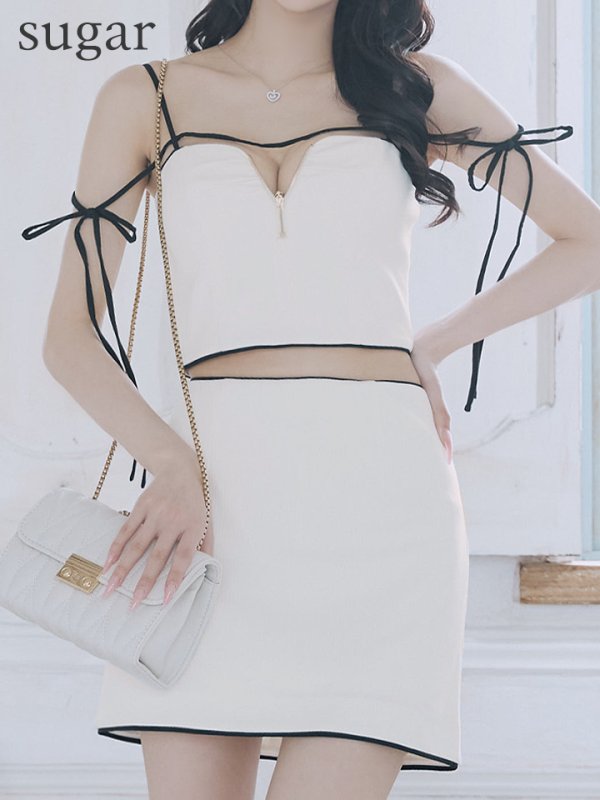 画像9: 【NIGHTS掲載】XSサイズあり【Glossy/グロッシー】リボンオフショル/ デザイン/ リブニット/ セットアップ/ ミニドレス/ キャバドレス[OF08] (9)