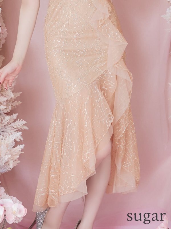 画像15: 【Glossy/グロッシー】バック編み上げ/ スリット/ スパークリーラメ/ ミモレ丈/ ミディアム丈/ ミディアムドレス/ キャバドレスlong[OF08] (15)