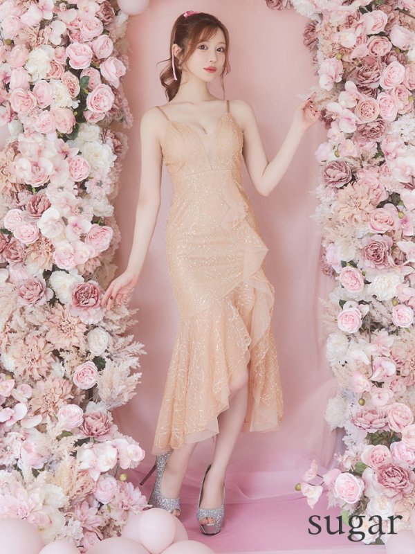 画像11: 【Glossy/グロッシー】バック編み上げ/ スリット/ スパークリーラメ/ ミモレ丈/ ミディアム丈/ ミディアムドレス/ キャバドレスlong[OF08] (11)