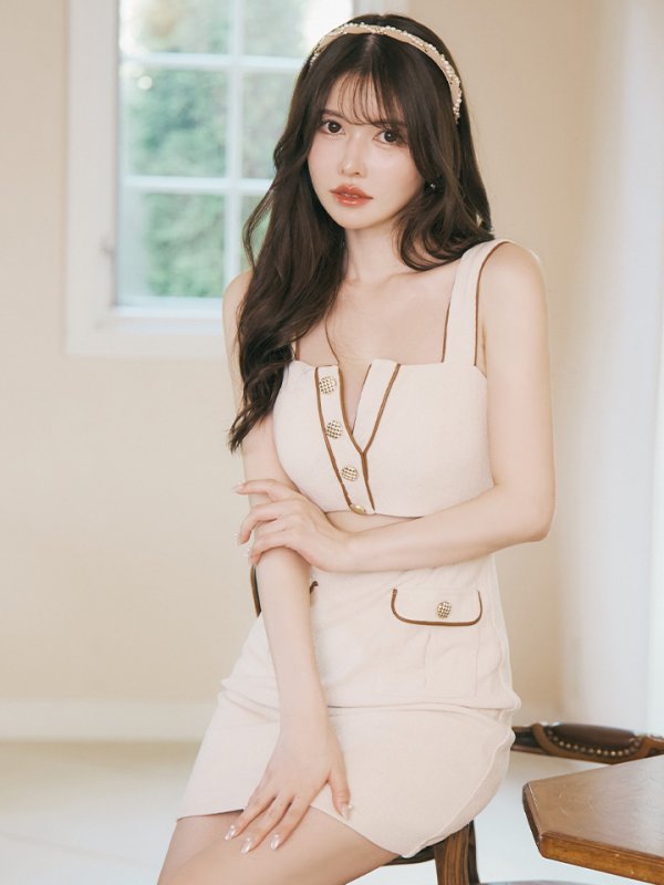 画像2: XSサイズあり【Glossy/グロッシー】レザーパイピング/ ウエストカット/ ベルト/ タイト/ ミニドレス/ キャバドレス[OF08] (2)