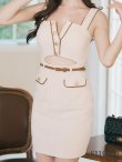 画像9: XSサイズあり【ROBE de FLEURS Glossy/ローブ・ド・フルール グロッシー】レザーパイピング/ ウエストカット/ ベルト/ タイト/ ミニドレス/ キャバドレス[OF2] (9)