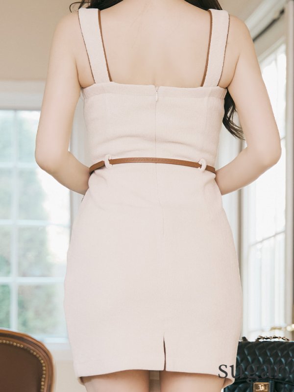 画像9: XSサイズあり【Glossy/グロッシー】レザーパイピング/ ウエストカット/ ベルト/ タイト/ ミニドレス/ キャバドレス[OF08] (9)