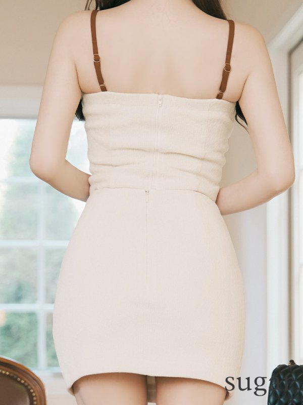 画像10: XSサイズあり【Glossy/グロッシー】センターボタン/ レザーパイピング/ ポケット/ タイト/ ミニドレス/ キャバドレス[OF08] (10)