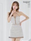XSサイズあり【ROBE de FLEURS Glossy/ローブ・ド・フルール グロッシー】ボーダー/ パイピング/ バストジップ/ タイト/ セットアップ/ ミニドレス/ キャバドレス　ベージュ