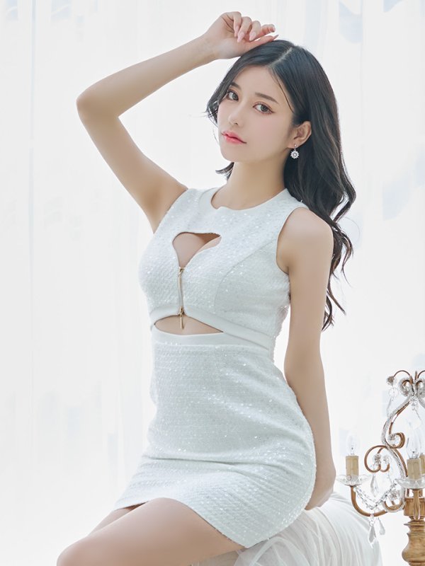 画像14: XSサイズあり【Glossy/グロッシー】ダブルジップ/ スパンコール/ ツイード/ タイト/ ミニドレス/ キャバドレス[OF08] (14)