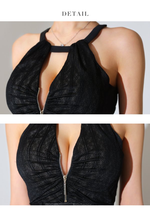 画像22: XSサイズあり【Glossy/グロッシー】バストジッパー/ ベルトデザイン/ ホルターネック/ ミニドレス/ キャバドレス[OF08] (22)