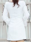 画像9: XSサイズあり【ROBE de FLEURS Glossy/ローブ・ド・フルール グロッシー】リボンラインスリーブ/ 袖付き/ スタッズ/ フロントジップ/ フレア/ ミニドレス/ キャバドレス[OF2] (9)