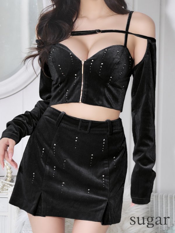 画像7: XSサイズあり【Glossy/グロッシー】ラメベロア/ 2way/ ボレロ付き/ ストレッチ/ セットアップ/ タイト/ ミニドレス/ キャバドレス[OF08] (7)