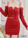 画像17: XSサイズあり【ROBE de FLEURS Glossy/ローブ・ド・フルール グロッシー】長袖/ オフショル/ 紐リボン/ レースデザイン/ セットアップ/ ミニドレス/ キャバドレス[OF2] (17)
