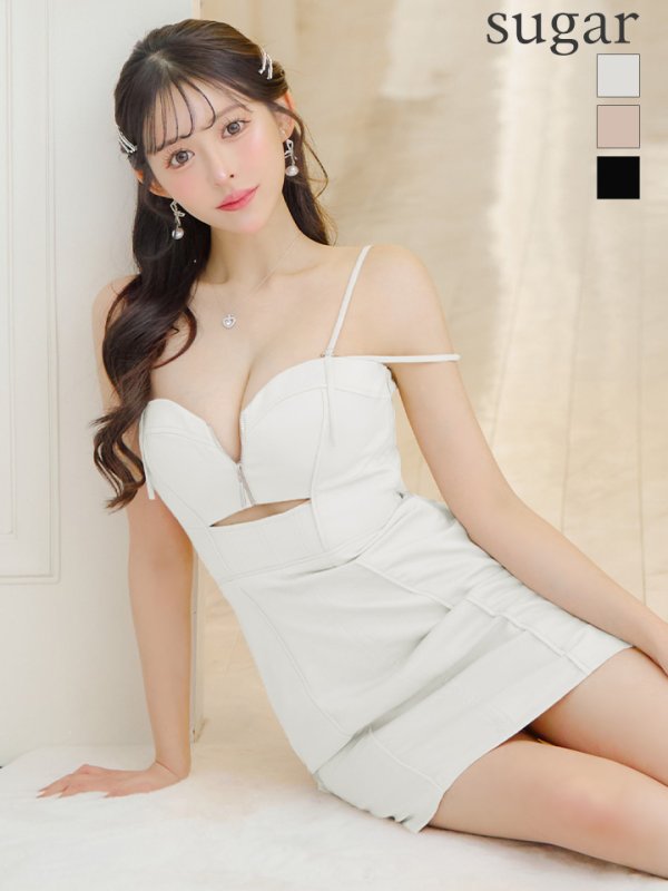 【ROBE de FLEURS Glossy/ローブ・ド・フルール グロッシー】バストジップ/ フェイクスエード/ パイピング/ タイト/ ミニドレス/ キャバドレス