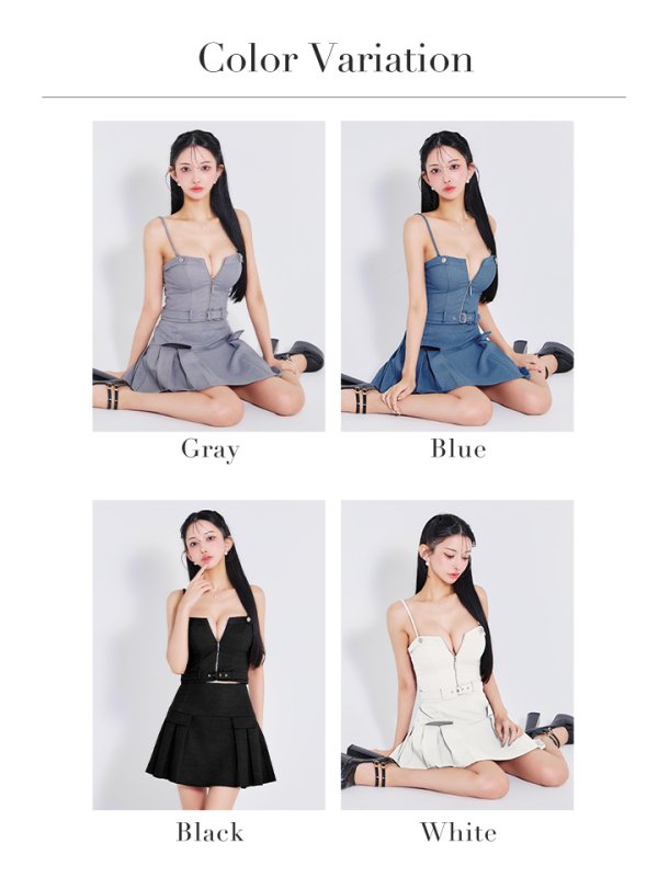 画像31: XSサイズあり【Glossy/グロッシー】センタージップ/ ベルト/ セットアップ/ プリーツ/ フレア/ ミニドレス/ キャバドレス[OF08] (31)