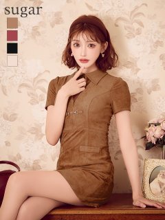 【Glossy/グロッシー】スエード/ バストカット/ 半袖/ ミニドレス/ キャバドレス