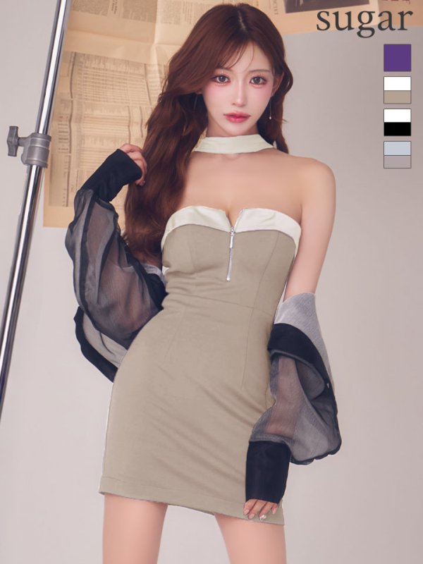 ベージュ×ホワイト　モデル：明日花キララ　身長：162cm 着用サイズ：Sサイズ