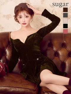 【Glossy/グロッシー】オフショル/ ロングスリーブ/ ラメニット/ フレア/ ミニドレス/ キャバドレス