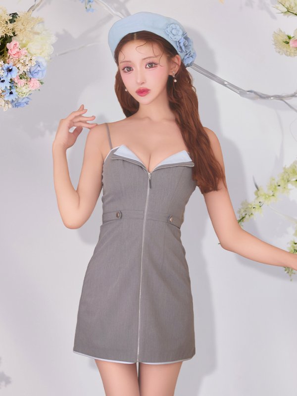 画像10: 【予約商品/1月上旬発送予定】XSサイズあり【Glossy/グロッシー】フロントジップ/ 台形/ タイト/ ミニドレス/ キャバドレス[OF08] (10)