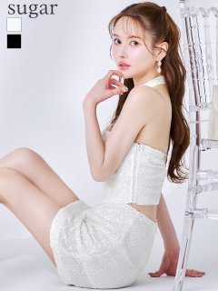 【Glossy/グロッシー】2way/ スパンコール/ ホルター/ バストカット/ セットアップ/ ミニドレス/ キャバドレス