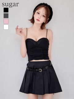 【Glossy/グロッシー】ベルト付き/ ハートカット/ セットアップ/ プリーツ/ フレア/ ミニドレス/ キャバドレス