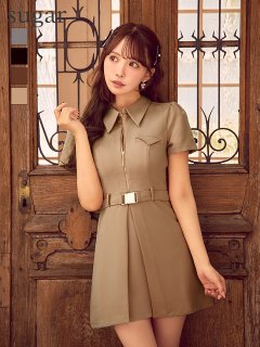 【Glossy/グロッシー】シャツカラー/ ウエストベルト/ フレア/ ミニドレス/ キャバドレス