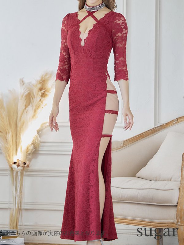 画像9: 【GLAMOROUS ANDY Fashion Press 09 COLLECTION 04】総レース/ シアー/ 七分袖/ 長袖/ 袖あり/ Vネック/ ロングドレス/ キャバドレス long[OF05] (9)