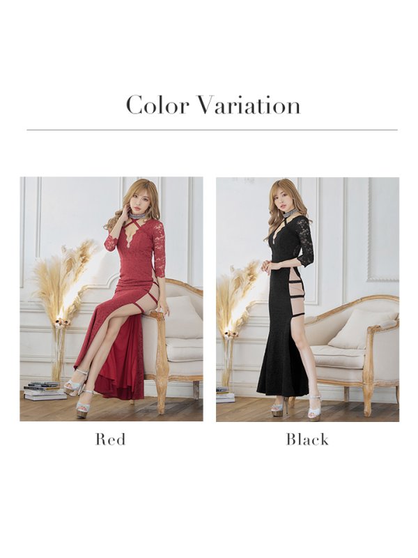 画像16: 【GLAMOROUS ANDY Fashion Press 09 COLLECTION 04】総レース/ シアー/ 七分袖/ 長袖/ 袖あり/ Vネック/ ロングドレス/ キャバドレス long[OF05] (16)